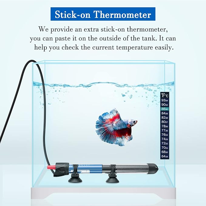 Hitop 25W/50W/100W/300W Adjustable Aquarium Heater, Submersible Glass Water Heater for 5 – 70 Gallon Fish Tank (100W)