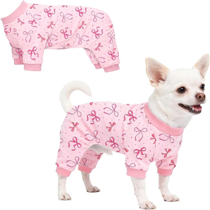 Dog Pajamas for Small Medium Dogs Recovery Suit Dog Pjs Dog Onesie Cute Soft Breathable Puppy Pajamas Pet Spring Summer Stretchy Pjs for Boy Girl - Pink Bows