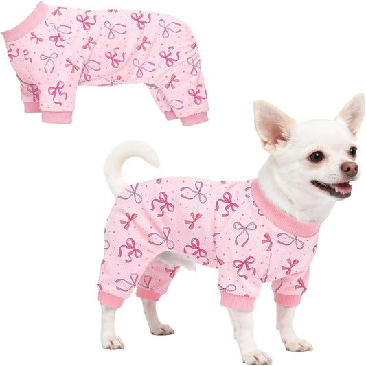Dog Pajamas for Small Medium Dogs Recovery Suit Dog Pjs Dog Onesie Cute Soft Breathable Puppy Pajamas Pet Spring Summer Stretchy Pjs for Boy Girl - Pink Bows
