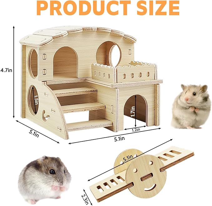 Tiny Hamster Maze Wood House - Fun Staircase House - Seesaw for Small Animals - Rat Mouse Hideouts Dwarf Gerbil Syrian Pet