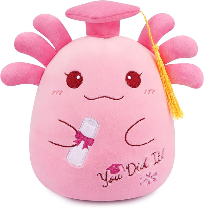 Graduation Axolotl Plush, 8 inch Graduation Stuffed Animal with Diploma Tassel Graduation Hat, 2026 Kindergarten Graduation Gifts for Kids, High School Graduation Gifts