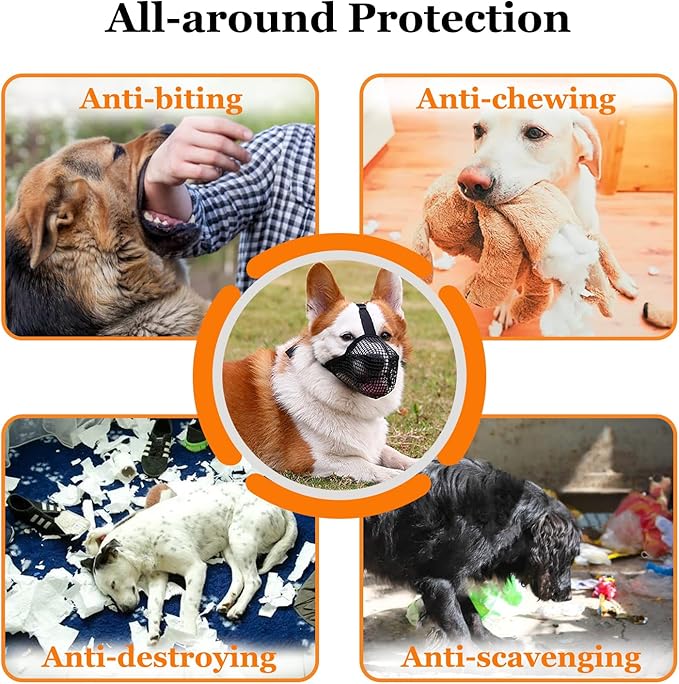 Crazy Felix Dog Muzzle, Soft Mesh Muzzle for Small Medium Large Dogs Labrador German Shepherd, Breathable Adjustable Mouth Guard for Biting Chewing Scavenging, Allows Panting and Drinking(Black,XS+)