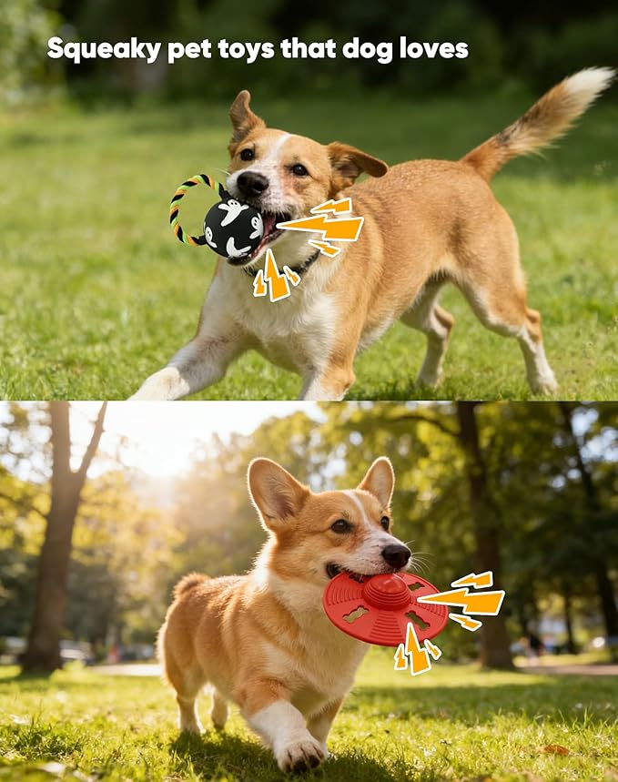 Deeow Alieen Dog Frisbee for Fetch, Teething Clean Outdoor Flying Disc, Interactive Squeaky Dogs Toy for Outdoor Pool, Park, Beach, Bye one get one Gift Black Jack-o-Lantern/Halloween Pumpkin Pet Toy