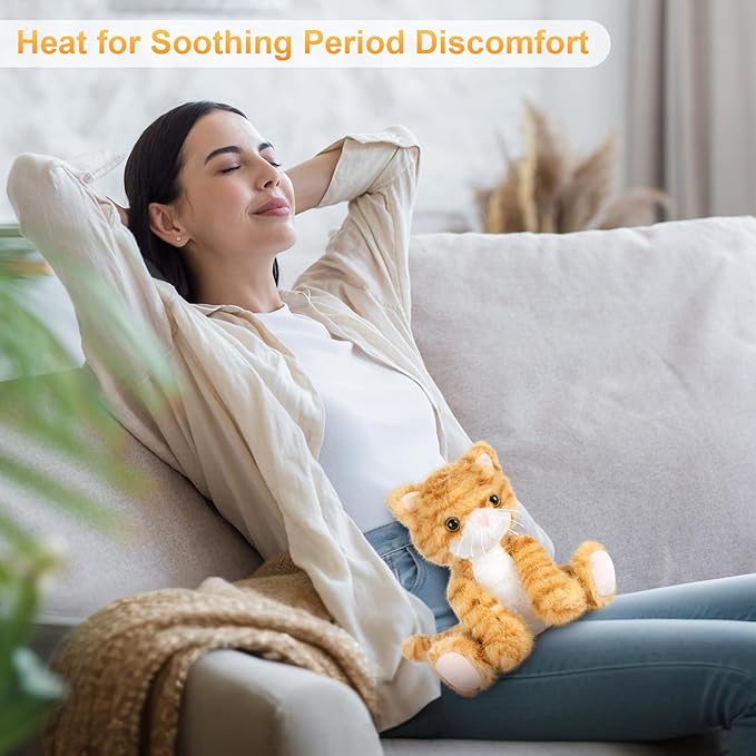 SuzziPals Heatable & Coolable Orange Cat Stuffed Animal, Cat Heating Pad Microwavable for Soothing & Relaxation, Lavender Scented Orange Cat Plush Toy for Stress Relief, Stuffed Cat Toys for Kids