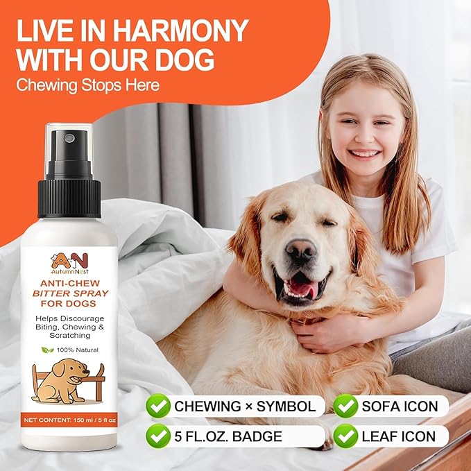 Anti-Chew & No-Go Dog Spray – 150ml Large Bottle – Helps Deter Chewing, Biting & Scratching – Safe for Furniture, Shoes & Carpets – Natural Bitter Formula for Dogs & Puppies