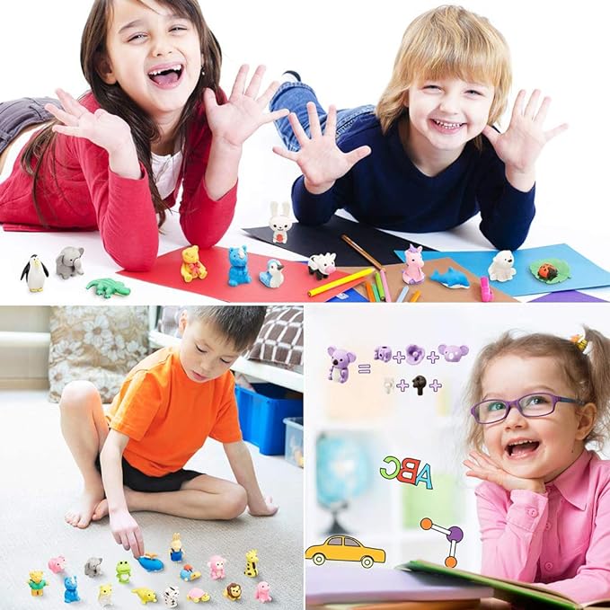 URSKYTOUS 46Pcs Animal Erasers Desk Pets for Kids Animal Pencil Erasers Bulk Puzzle Eraser Toys Gifts for Classroom Prizes,Game Reward,Treasure Box,Easter Egg Fillers,Goodie Bag Stuffers,Party Favors