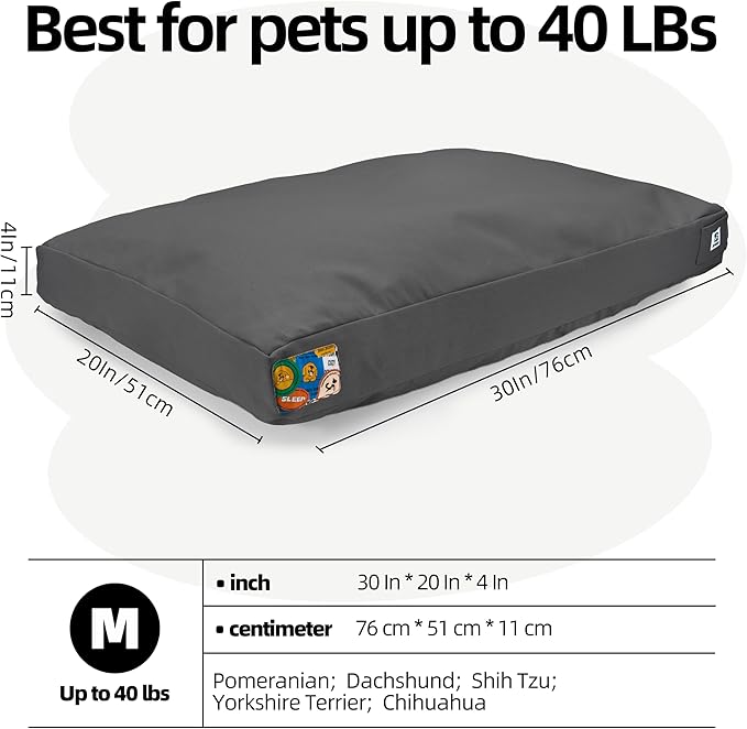Sytopia 30 Inch Canvas Outdoor Dog Bed for Medium Dogs, Chew Proof Dog Bed with Waterproof Machine Washable Removable Cover, Durable Indoor Patio Pet Pad for Crate, Dark Grey