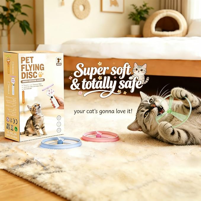 10Pcs Cat Toy Flying Discs, Interactive Cat Fetch Toy for Indoor Cats, Chasing Hunting Training Toys for Kittens & Adult Cats（10Pcs）