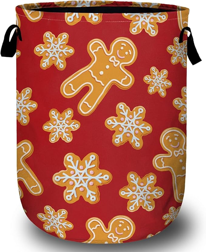 Red Gingersnap Laundry Basket, Christmas Laundry Hamper Collapsible Oxford Cloth with Handle Clothes Storage Bin for Bathroom Laundry Room Bedroom 15.7 X 20 Inch