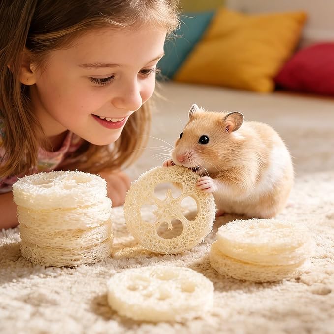 Veemoon 20pcs Hamster Bunny Pet Chewing Toy, Natural Loofah Small Animal Chew Tool Pet Molar Toy for Guinea Pig Chinchilla Hamster Rat Tooth Cleaning and Oral Care Stress Relief Entertainment