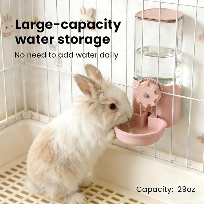 Rabbit Water Bottle for Cage Crate, 29oz No Drip Hanging Automatic Pet Water Dispenser for Small Animal Guinea Pig Bunny Chinchilla Ferret Hedgehog Puppy Cat (Pink)