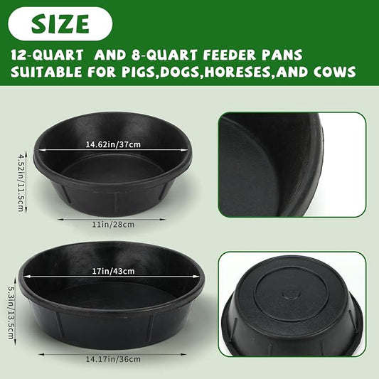 4 Pcs Rubber Feed Pan 3 Gallon and 2 Gallon Horse Feed Bucket Utility Feed Bucket Rubber Bowl Chicken Dust Bath Livestock Water Bowl for Pig Goat Chicken Dogs Farm Small Animal