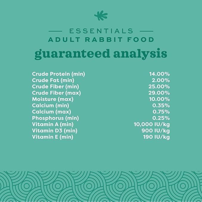 Oxbow Essentials Rabbit Food, Adult, Made with Oxbow Timothy Hay for Rabbit, Pet Pellets with Vitamins & Minerals, Small Animal Pet Products, Bunny Food, Made in USA, High Fiber, 25 lb. bulk bag