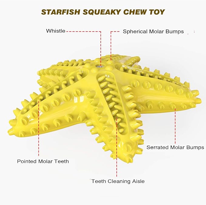 Squeaky Dog Toys - Starfish Natural Teeth Cleaning Toy for Small & Medium Dogs - Yellow
