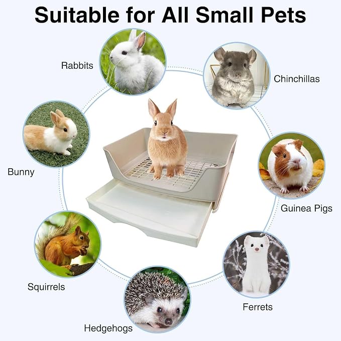 kathson Large Rabbit Litter Box Trainer, Potty Corner Toilet with Drawer Bigger Pet Pan for Adult Hamster, Guinea Pig, Ferret, Galesaur, Bunny and Other Animals (Brown)