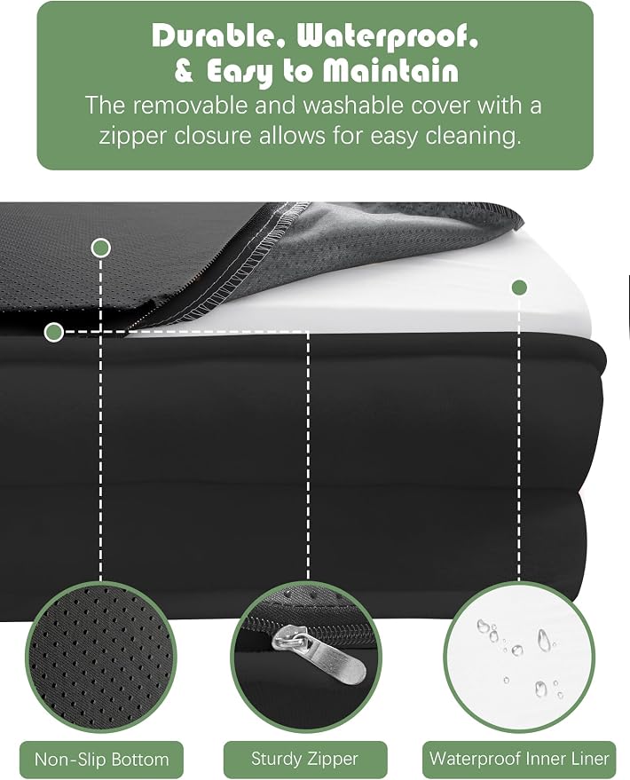 Spotted Play Orthopedic Dog Bed with Sides - Sofa Beds for Large Dogs, Supportive Foam Pet Couch Bed with Washable Removable Cover, Waterproof Lining and Non-Slip Bottom, Black - L