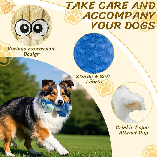 3Pack Squeaky Stuffed Dog Toys- Indoor&Outdoor Playing Toys for Large to Small, Durable Plush Toys to Keep Them Busy- Animal Shape Crinkle Toy