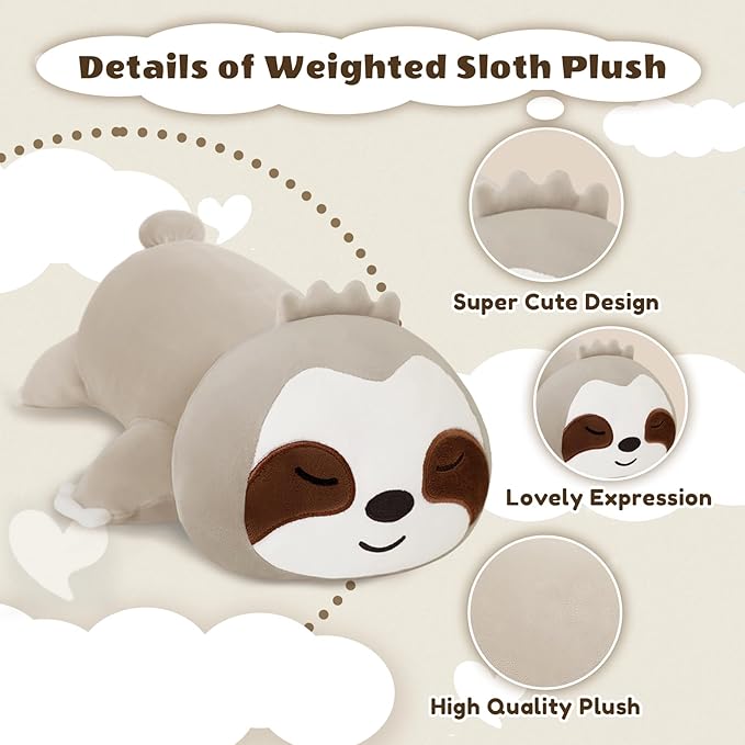 Finebee Weighted Sloth Stuffed Animals, Cute Weighted Sloth Plush, Soft Stuffed Weighted Plushie Pillow Gifts for Kids & Adults (23.6" 3.1Lbs)