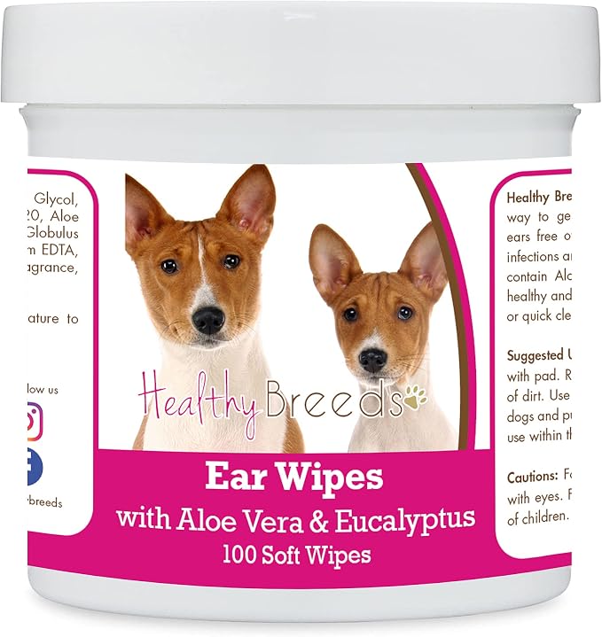 Healthy Breeds Basenji Ear Cleaning Wipes with Aloe & Eucalyptus for Dogs 100 Count