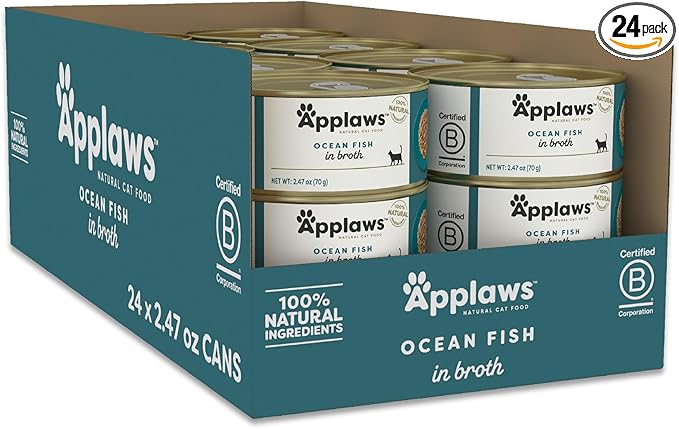 Applaws Natural Wet Cat Food, 24 Count, Limited Ingredient Canned Wet Cat Food, Ocean Fish in Broth, 2.47oz Cans