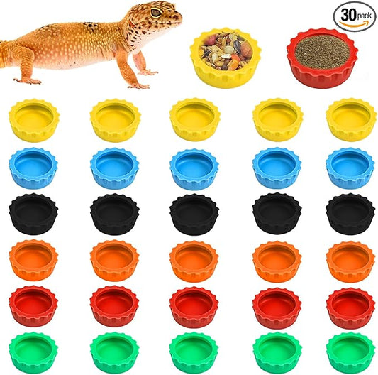 30 Pcs Crested Gecko Food and Water Feeding Cups, Colorful Water Bowl, Reptile Food Dish for Tortoise, Small Pet and Crab (Multicolor)