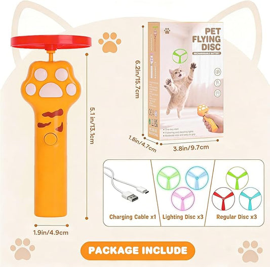 Cat Fetch Toy, Rechargeable Flying Disc Launcher with 6 Flying Discs, Interactive Cat Toys for Indoor Cats, Cat Chase Toy for Bored Indoor Cats, Kittens & Adult Cats