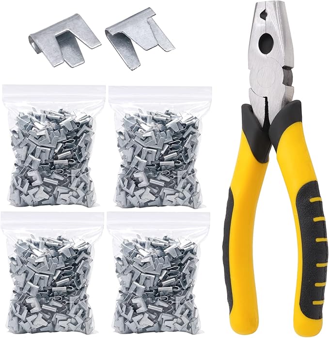 1200pcs Wire Cage Clips with Hog Ring Pliers Fencing Plier Snap-Ring Pliers Hog Wire Fence C Clip for Bird Quail Rabbit Chicken Cage
