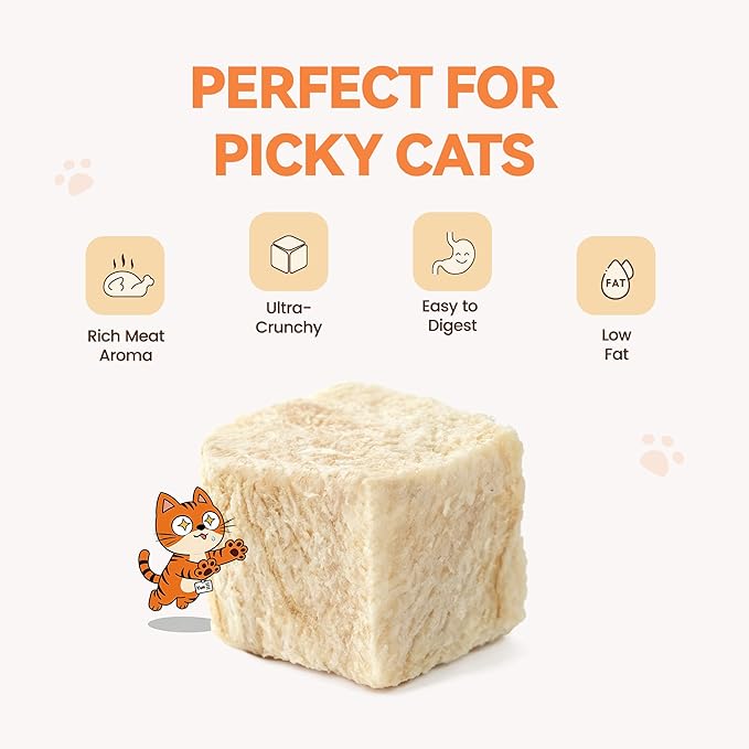 Freeze Dried Chicken Cat Treats, Single Ingredient Chicken Breast Cat Snacks, High Protein Grain-Free Food Topper for Picky Cats, 4 oz