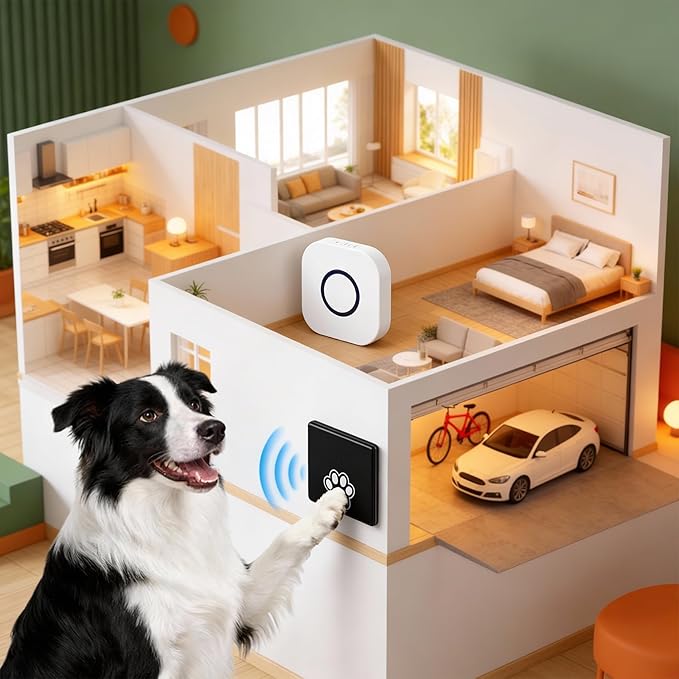 Dog Door Bell for Potty Training, Battery-Free Self-Powered Wireless Dog Bell for Door to Go Outside, Waterproof Smart Pet Doorbell with Multiple Melodies, Long Range for Large Breed Dogs