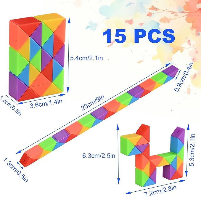 GOLDGE 24 Pack Mini Fidget Snake Cube Puzzle Toys - Party Favors & Goodie Bag Fillers for Kids & Teens - Rainbow Colors - Bulk Birthday & Back to School Gifts - Stocking Stuffers