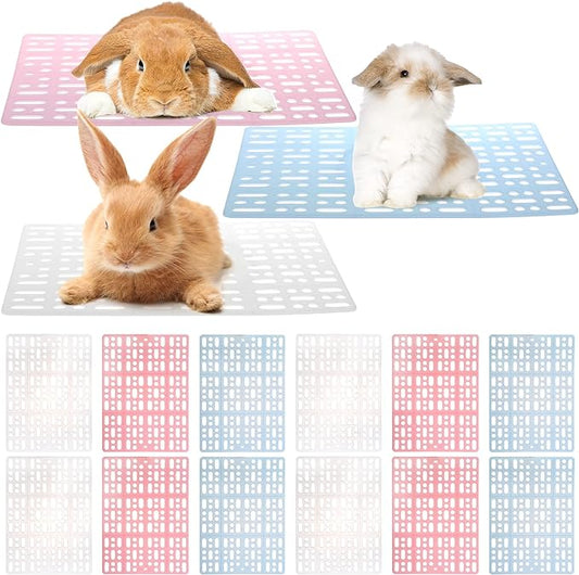 Lyellfe 12 Pack Plastic Rabbit Cage Mat, Durable Rabbit Floor Mat with Snap Joint, Foot Resting Pads for Pet Cats Dogs Bunny, Assorted Colors