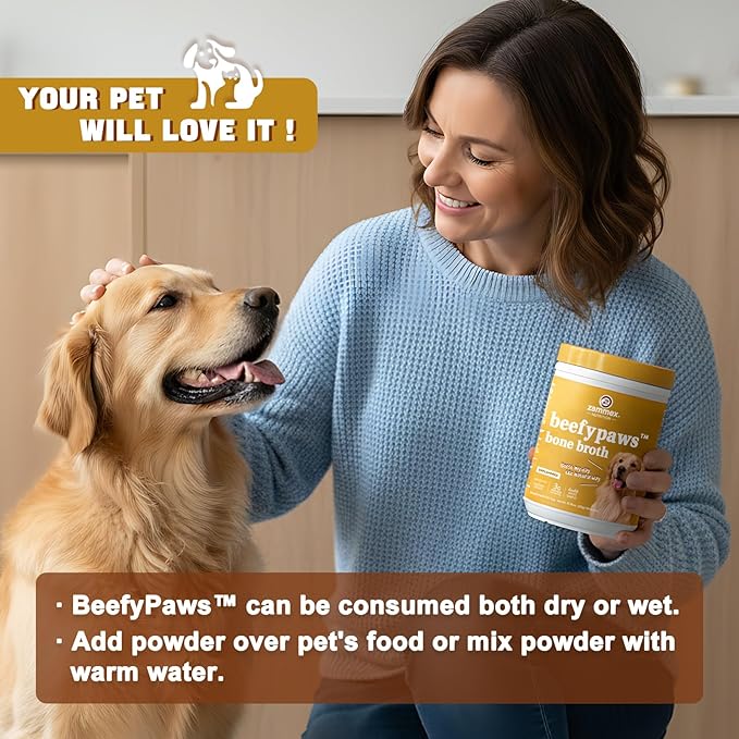 Zammex Grass-Fed Beef Bone Broth Protein Powder for Dogs & Cats - Joint & Bone Support, Gut Health & Immune Support, Healthy Fur Enhancer, Pet Food Topper for Dry & Wet Food, 10.58oz (Pack of 2)