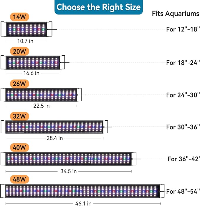 hygger Aquarium LED Light Fish Tank Full Spectrum Lighting with 24/7 Day-Night Cycle Mode & Auto On/Off Timer, Adjustable Brightness, 7 Colors Options, Extendable Bracket for 18~24inch