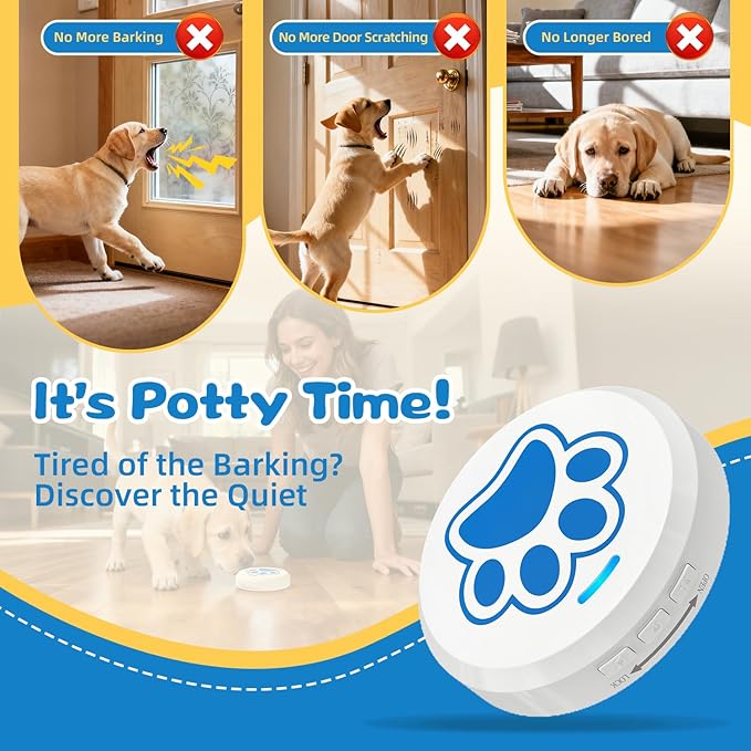 Dog Bells To Go Outside Puppy Dog Bell for Door Potty Training with 28 Ringtones Doorbell Integrated Chew-Proof Design Potty Train Bells Your Doggy to Ring The Bell Adjustable Volume (0-115dB)