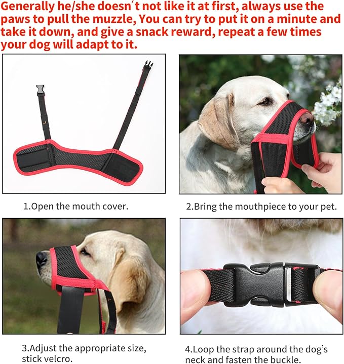 HEELE Dog Muzzle,Soft Nylon Muzzle Anti Biting Barking Chewing,Air Mesh Breathable Drinkable Adjustable Loop Pets Muzzle for Small Medium Large Dogs 4 Colors 4 Sizes (Red, S)