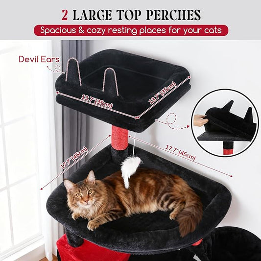 Globlazer Extra Large Gothic Cat Tree Tower, 82in Tall Goth Heavy Duty Cat Tree for Indoor Cats Large Adult Big Cat Tower with 8 Scratching Posts, 2 Condos, 2 Perches, 3 Basket Beds, S82, Red Black