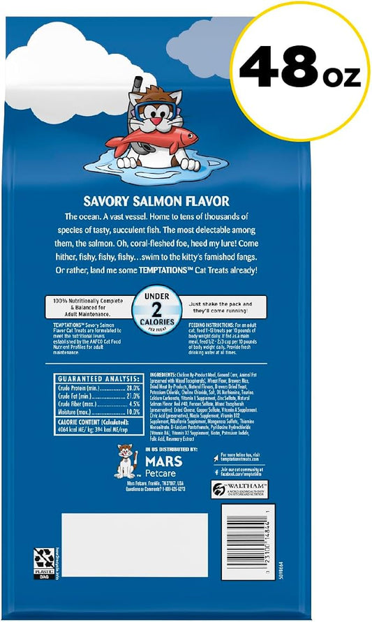 Temptations Cat Treats Classic Crunchy and Soft Cat Treats, Savory Salmon Flavor, 48 oz. Bag