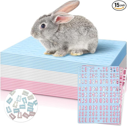 Lemecima 15 Pieces Plastic Rabbit Cage Mat Durable Rabbit Feet Pad Small Animal Feet Pad Cage Resting Mat with a Convenient Connectors, Bunny Pads for Easy Cleaning for Bunny Rat Guinea Cats