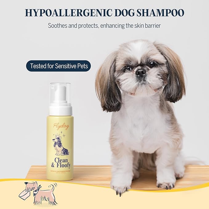Clean and Floofy Dry Dog Shampoo with Glove – No Rinse Spray Foam, Anti-Itch, Odor Control, Moisturizing & Conditioning, Hydrating, Detangling, Sulfate-Free Waterless Pet Bath Wash for Dogs & Puppies