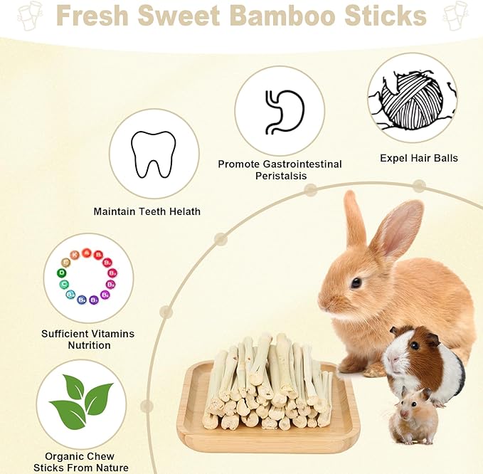 900g Sweet Bamboo Chew Sticks for Rabbits, Chinchilla Rabbit Guinea Pig Chews Sticks Toys, Natural Bunny Chews for Rabbit Molar Treats Hamster Snacks for Teeth Small Animals