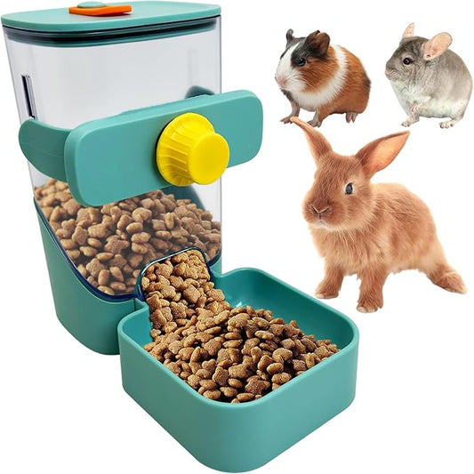 34oz Automatic Rabbit Food Dispenser for Cage Hanging Guinea Pig Feeder No Drip Bunny Food Bowl for Ferret Rat Hamster Chinchilla and Other Small Animals (Green)