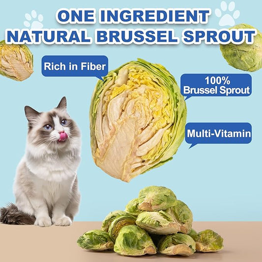 Freeze Dried Brussels Sprouts Treats for Dogs & Cats - Single Ingredient Crunchy Snacks, High Fiber Digestive Health, Hairball Control (3.8oz)