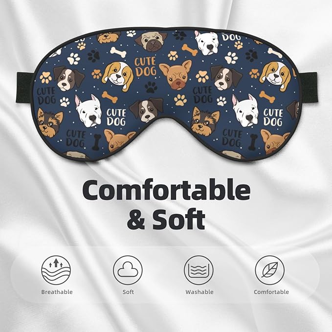 Cute Dog Sleep Mask Breathable Soft Eye Mask for Sleep for Women Men Lightweight Eye Cover for Travel, Night Work, Nap, Office