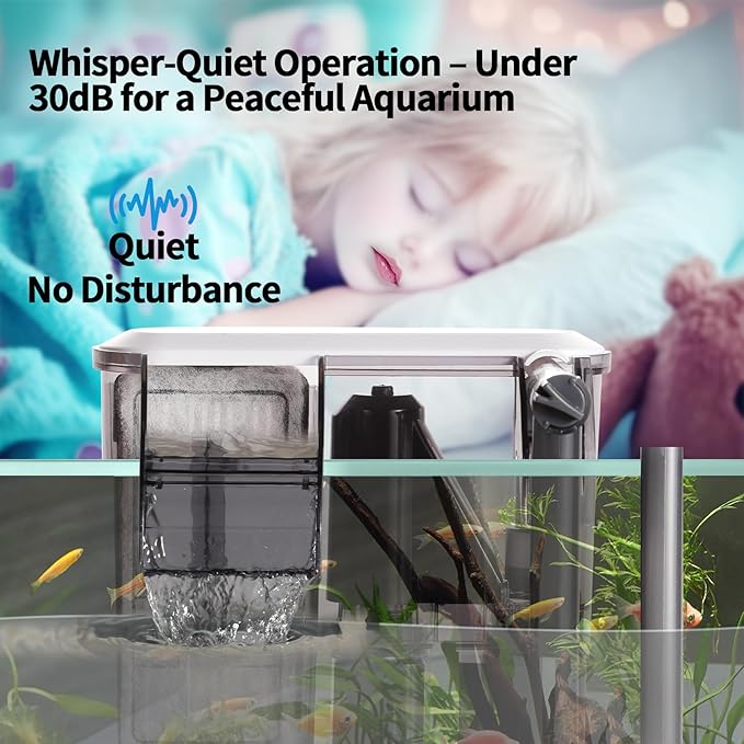 U1 Aquarium Filter with Built-in UV Sterilizer for Green Water Control, 2000mL Extra-Large Filter Chamber, Anti-Splash High Walls & Extended Adjustable Intake Pipe for 30-50 Gallon Fish Tanks