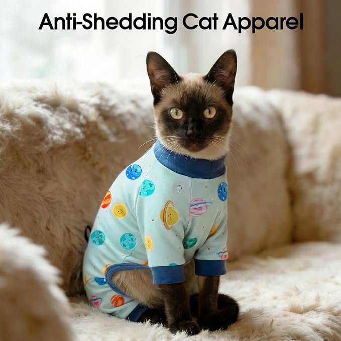 DENTRUN Cat Clothes for Hair Control with Hair Sticky Fabric - Soft Recovery Suit & Breathable Lint-Resistant Cat Sweater for Cats Only, Kitten Onesie Pajamas, XXL, Deep Blue
