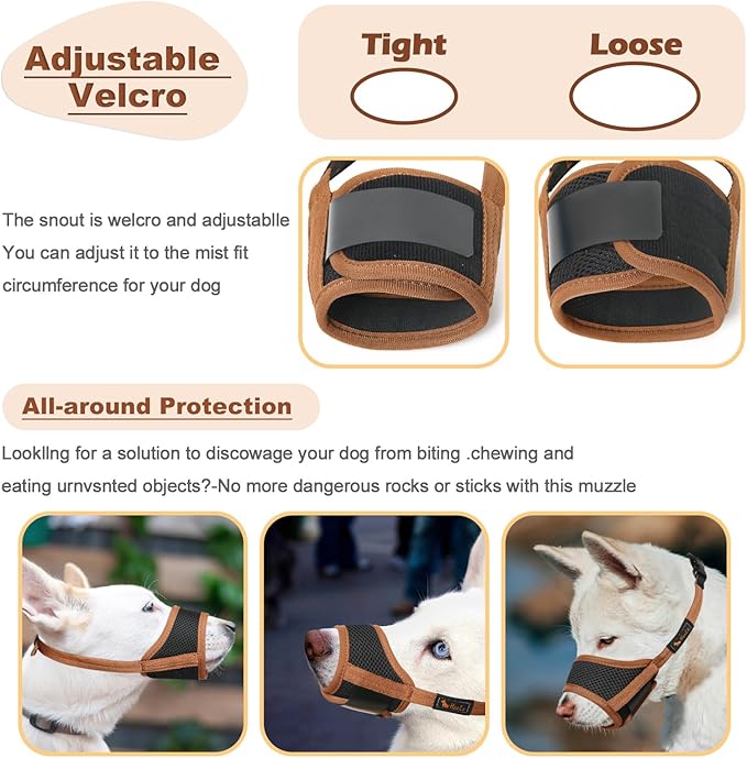 HEELE Dog Muzzle,Soft Nylon Muzzle Anti Biting Barking Chewing,Air Mesh Breathable Drinkable Adjustable Loop Pets Muzzle for Small Medium Large Dogs 4 Colors 4 Sizes (Brown, S)