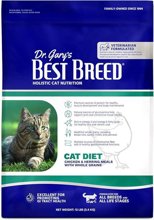 Dr. Gary's Best Breed Cat Diet Slow-Cooked in USA [Natural Dry Cat Food for All Ages] Dark Brown 12 lbs. (New)