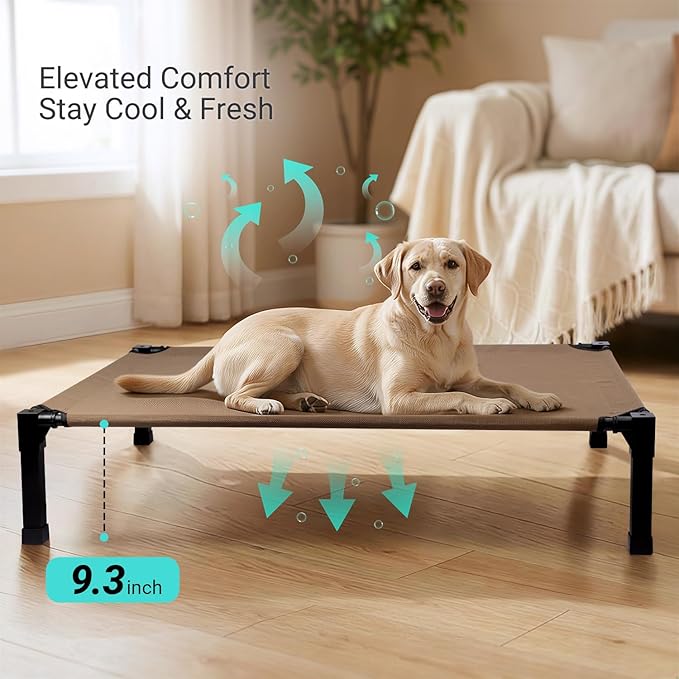 Niubya Elevated Outdoor Dog Bed, Cooling Elevated Pet Cot, Steel-Framed and Non-Slip Feet, Raised Dog Bed with Waterproof, Washable, Breathable Teslin Mesh, 51in