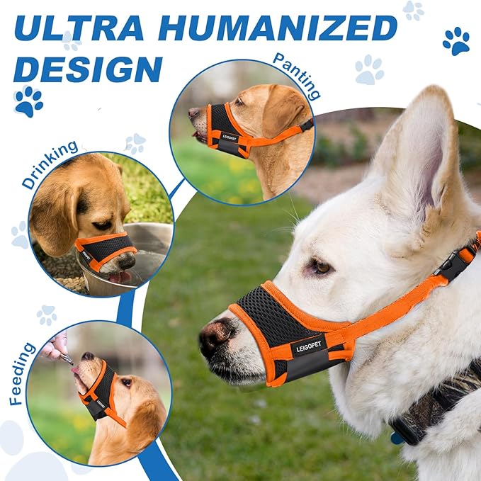 Dog Muzzle, Soft Nylon Muzzles for Small Medium Large Sized Dogs to Anti & Prevent Biting Barking Chewing, Pet Mouth Guard for German Shepherd with Adjustable Strap,Allows Panting Drinking (Orange,XL)