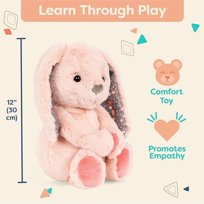 B. toys – 12-Inch Pink Plush Bunny – Huggable Stuffed Animal Bunny Toy – Soft & Cuddly – Washable – Newborns, Toddlers, Kids – 0+ Months